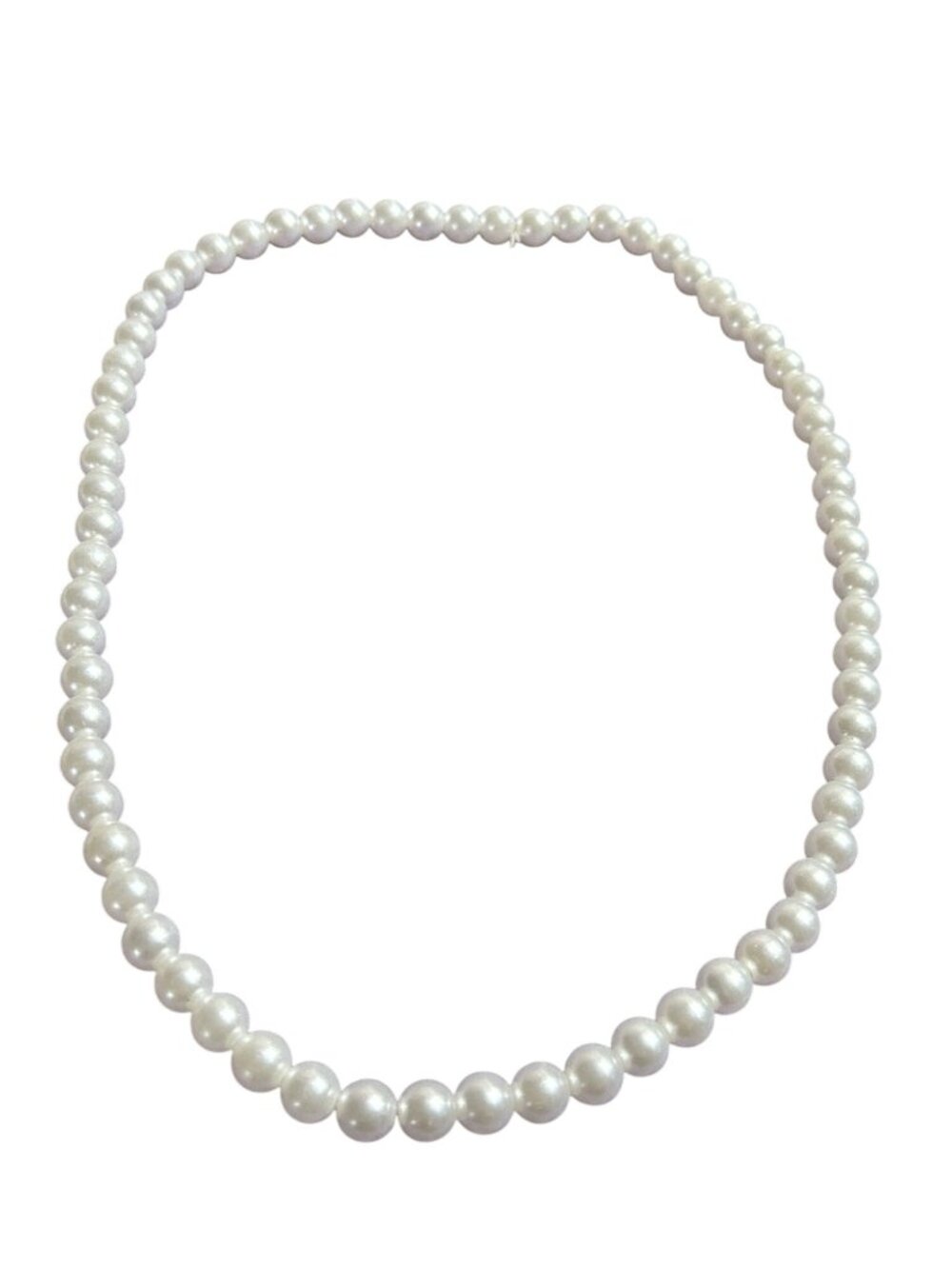 Plastic Faux Pearl Beaded Necklace Stretchy 19 inches Long No Clasp